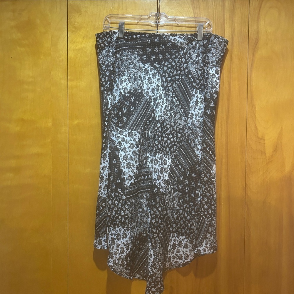 A.Byer Skirt Womens‎ XL Hi Low Black White Patchwork Print Boho Artsy Eclectic - Picture 3 of 9